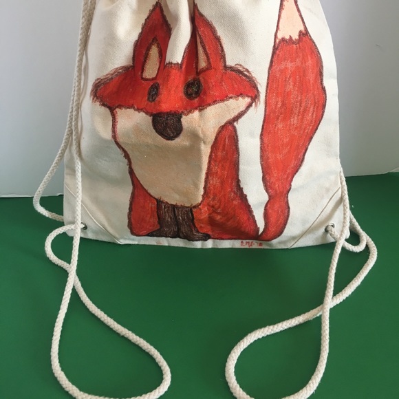 Hand painted Small canvas draw string bag - Picture 2 of 5